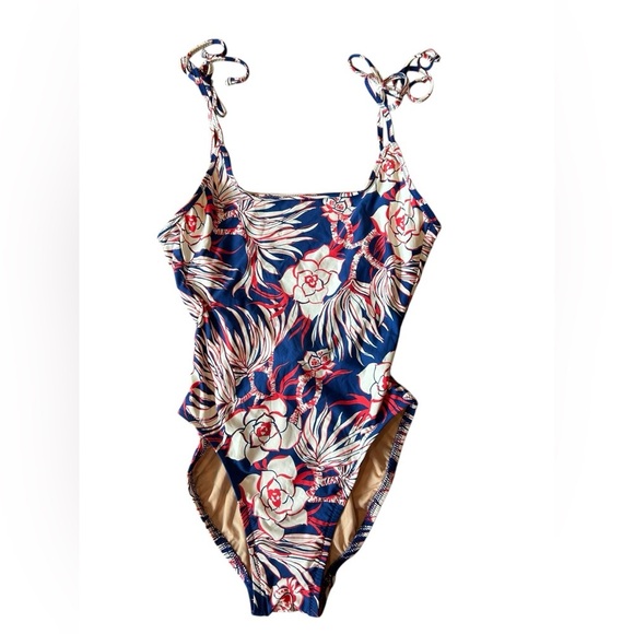 J. Crew One Piece Swim Suit Adjustable Straps Floral Red White Blue Sz 0 NEW - Picture 1 of 4